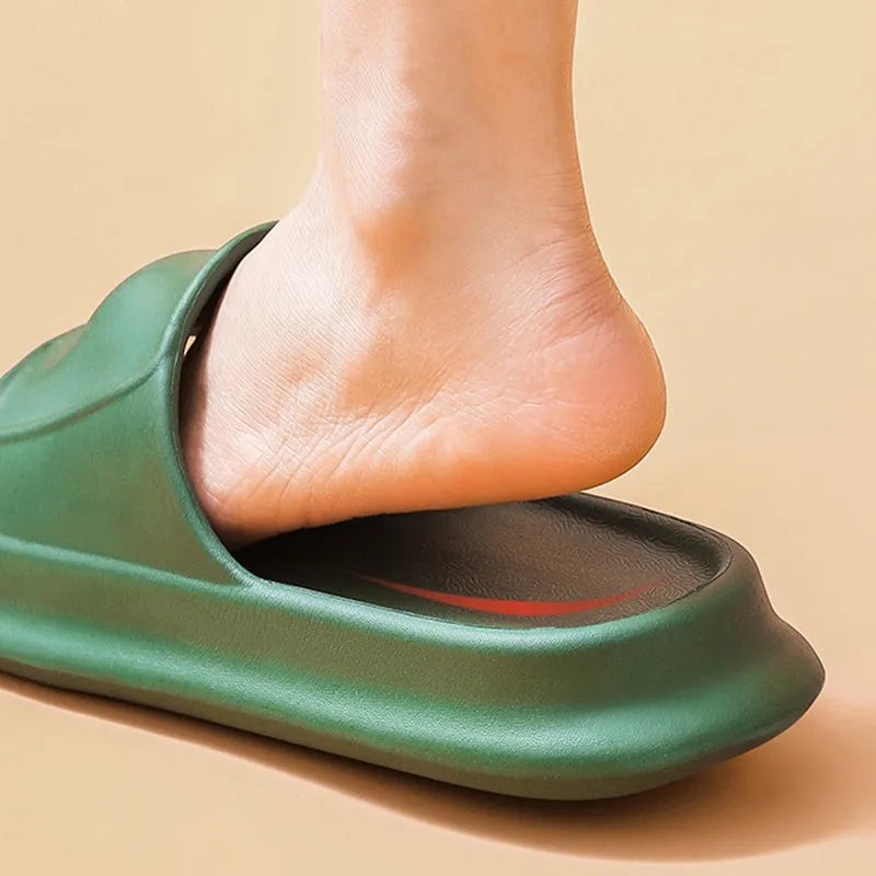 A pair of thick-soled EVA flip-flop slippers for men and women in a choice of seven colours.