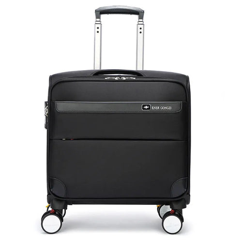 Black 18-inch Oxford cloth business travel suitcase with pull handle and wheels