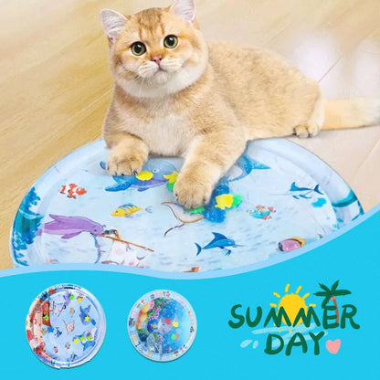 Chilled pet cooling water mat with ocean-themed designs for dogs and cats to stay cool and comfortable in summer