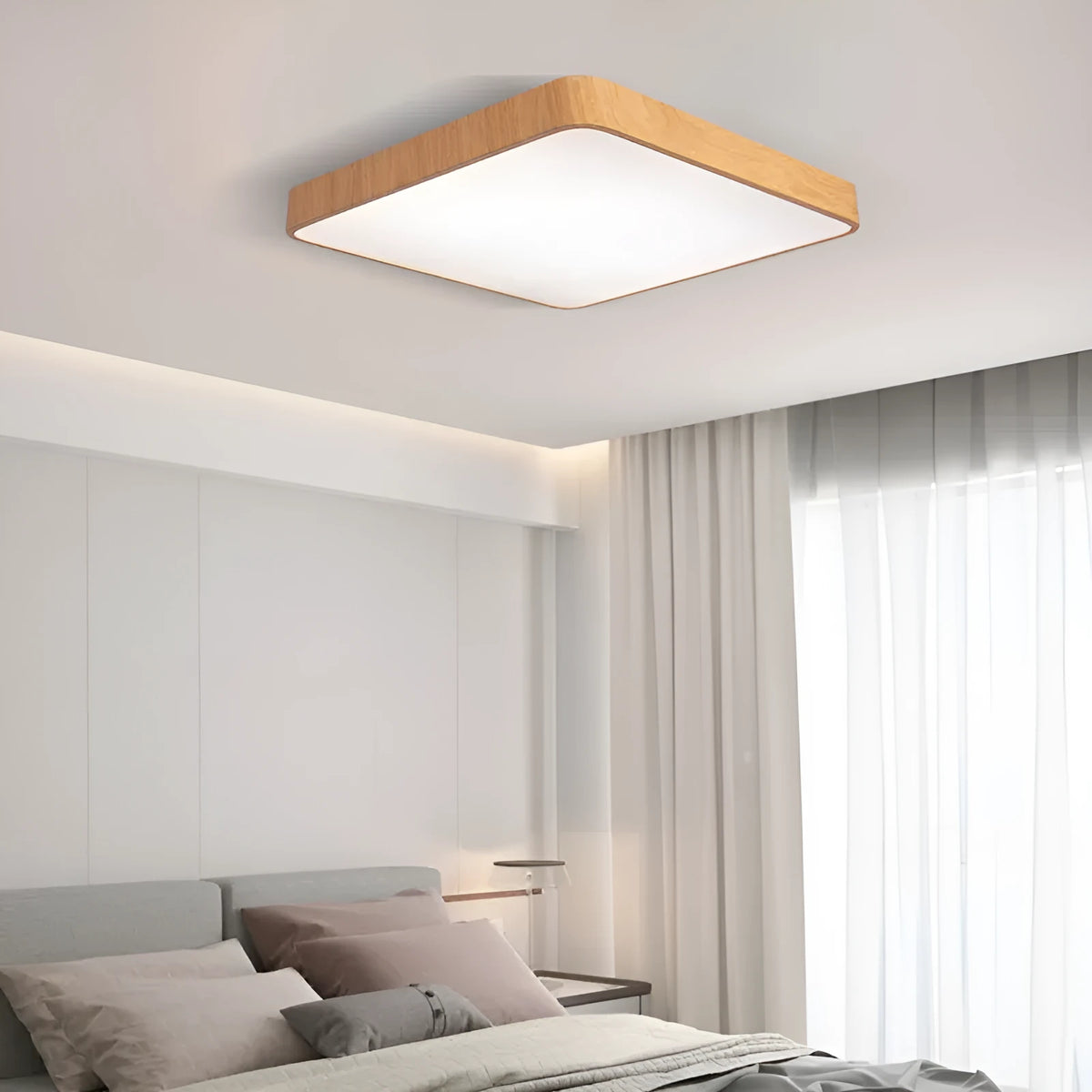 Nordic LED ceiling light wood grain colour iron frame electrodeless dimming three colour modes 40x40cm