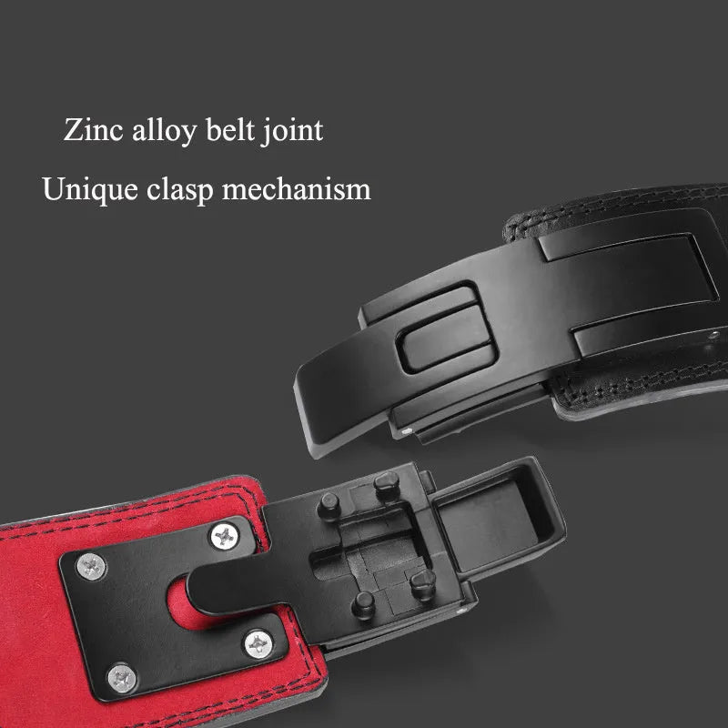 Black cowhide adjustable weight training waist support belt with alloy buckle