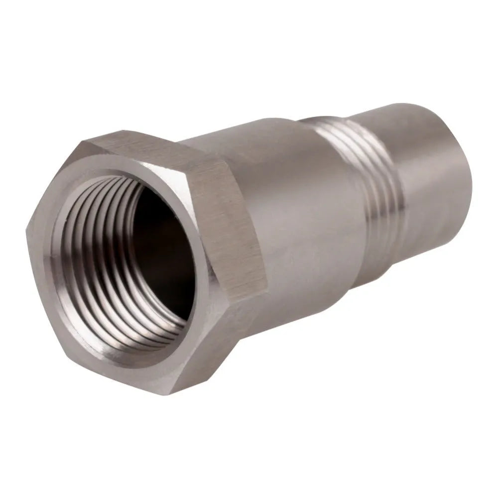 Silver stainless steel M18*1.5 oxygen sensor adapter 46.5mm length on black background