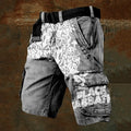 Men's black shorts with 3D graphic print and a front zipper closure.