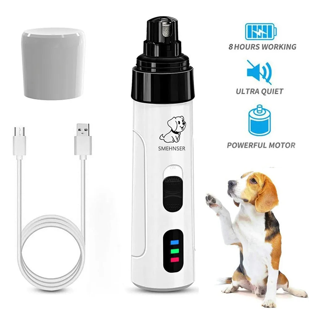 Black automatic electric nail trimmer for dogs with speed settings and LED display.