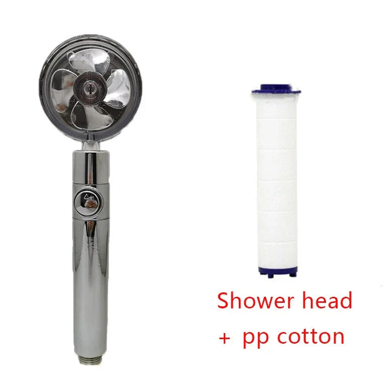 High-Pressure Rainfall Shower Head with 360-Degree Rotation and Built-In Fan for Relaxing Bathing Experience