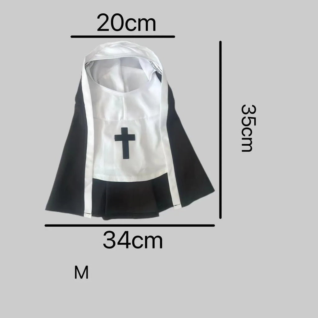 Black and white nun costume for small medium dog with polyester cloak and pullover design