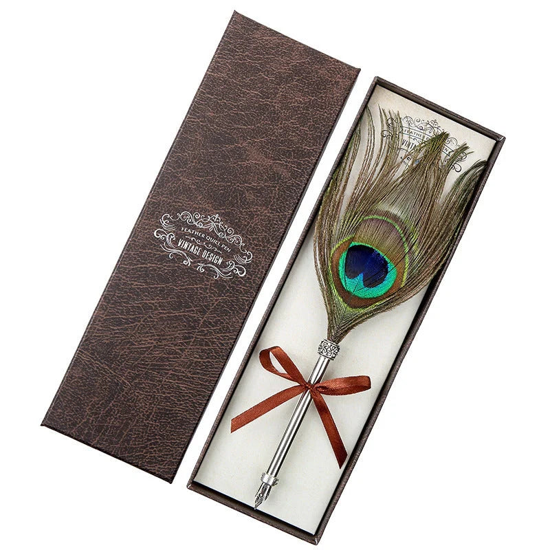 European Retro Feather Pen with stainless steel shell and gift box packaging