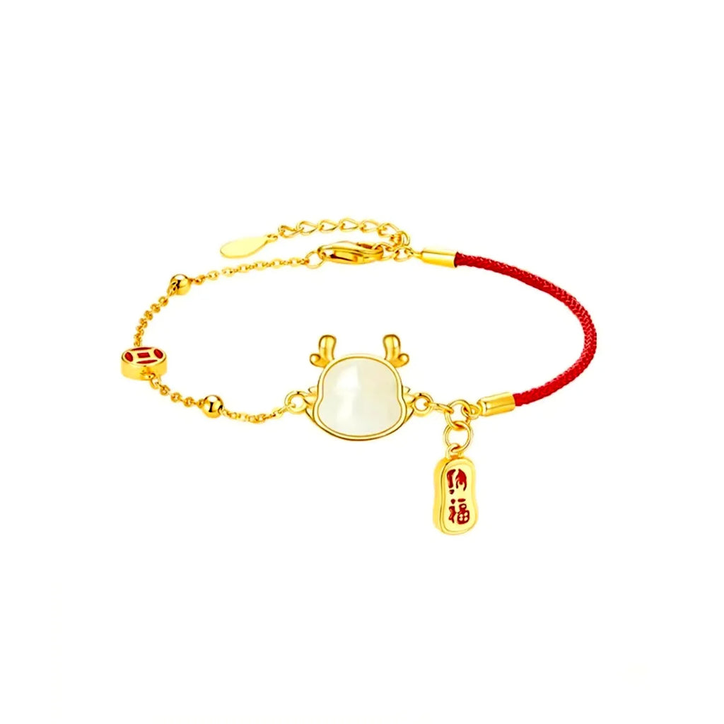 Women's silver-plated Dragon zodiac bracelet with Hetian jade and New Chinese style design