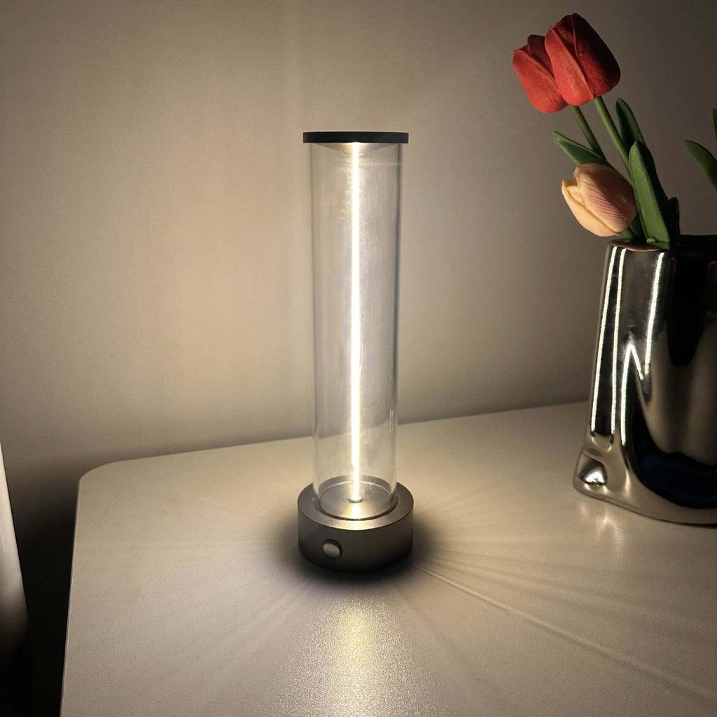Slender glass LED night light strip with magnetic base, dimensions 53mm by 234mm