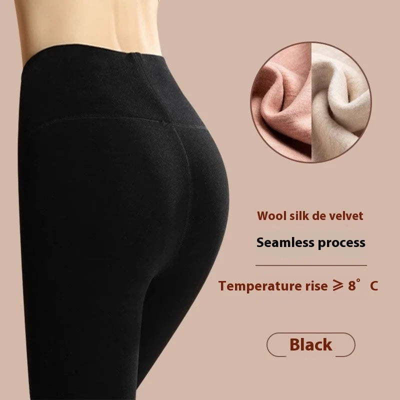 Women's winter warm leggings in cashmere and velvet blend, high waist slim fit trousers