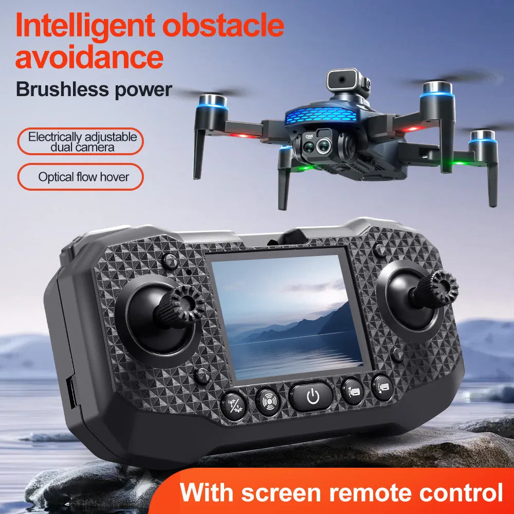 Black UAV drone with 8K camera, brushless motor, and obstacle avoidance optical flow system