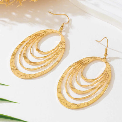3 Layer Hollow Oval Gold-colour Stainless Steel Drop Earrings for women
