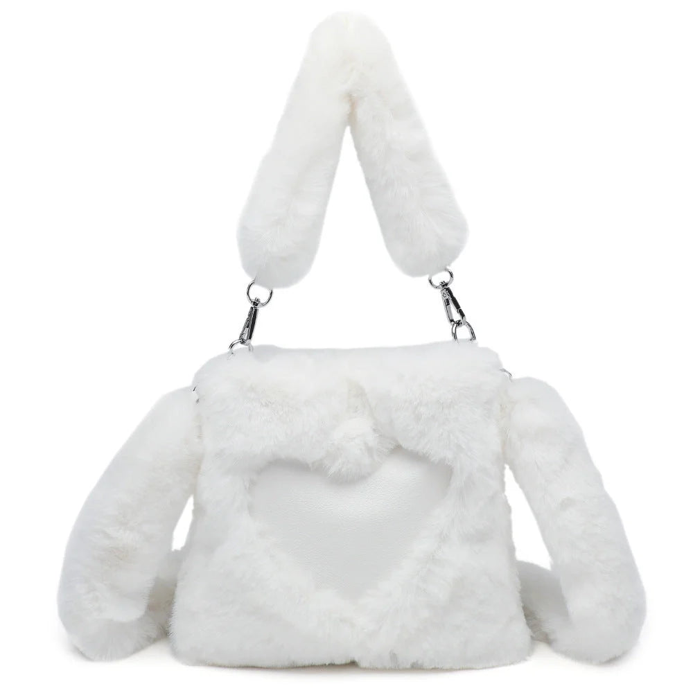 Women's fluffy plush shoulder bag with detachable straps in multiple colors