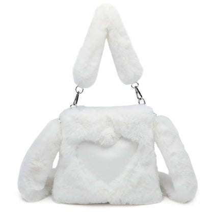 Women's fluffy plush shoulder bag with detachable straps in multiple colors