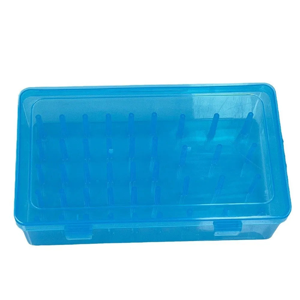 Plastic storage box with 42 compartments for embroidery and sewing kit organisation