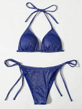 Women's khaki gold split bandage bikini swimsuit set with briefs style pants