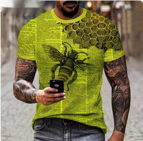 Men's black T-shirt with a large, textured 3D lion graphic print on the chest.