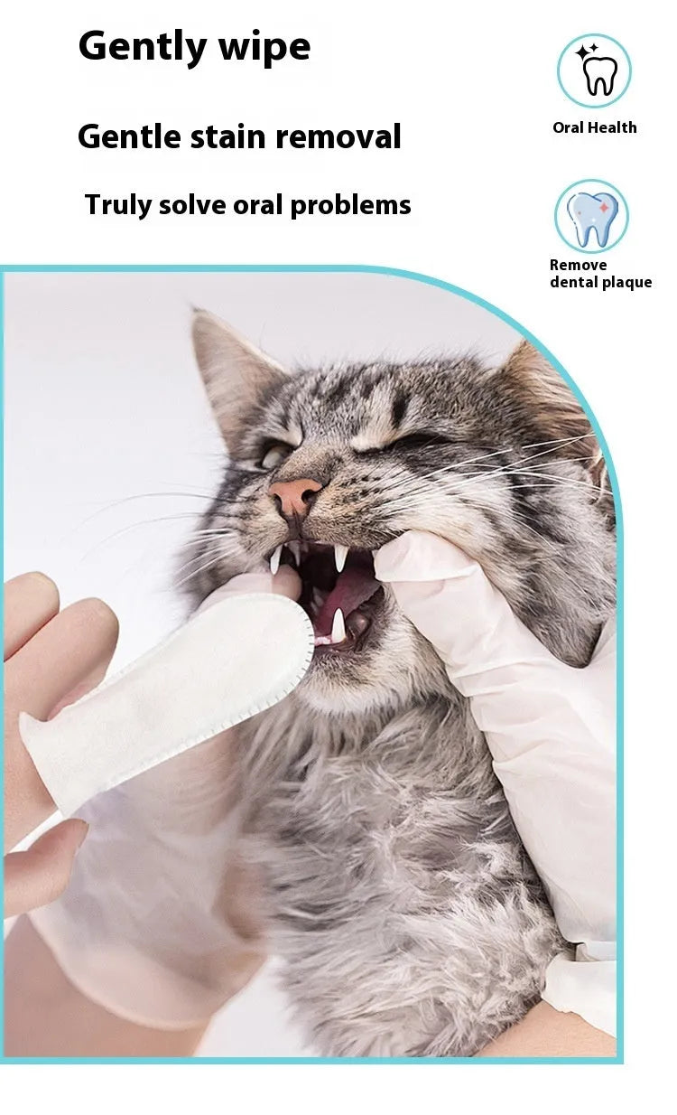 Pack of 50 white non-woven fabric pet teeth cleaning finger stalls or finger cots.