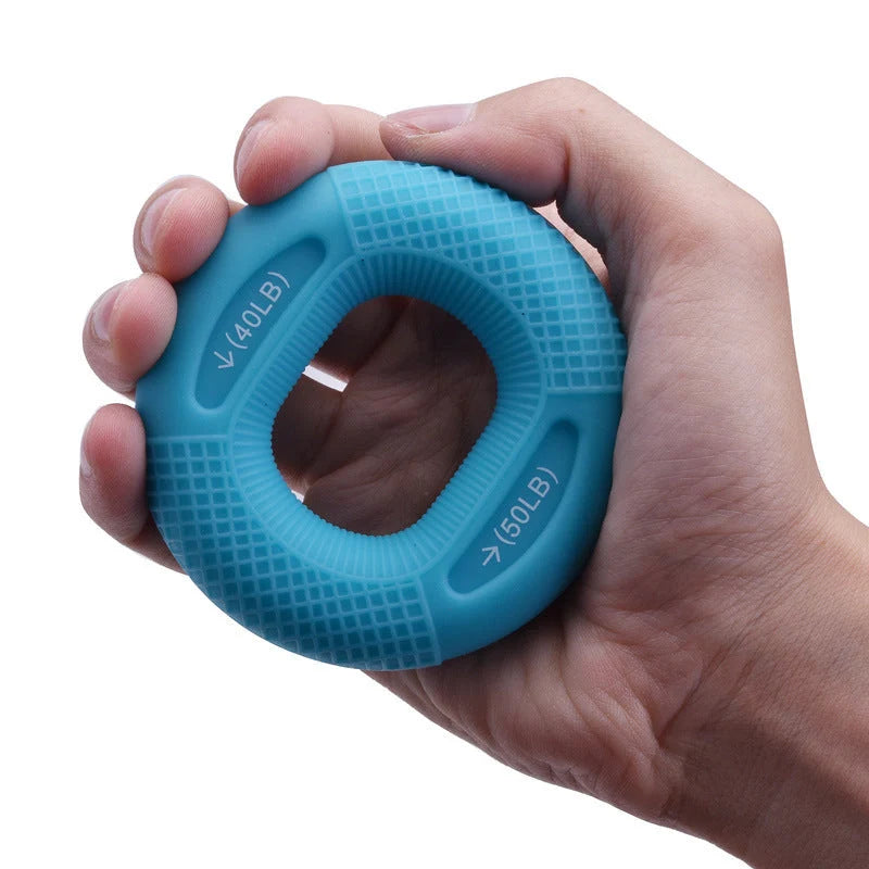 Adjustable silicone grip ring in various colours for finger and forearm training