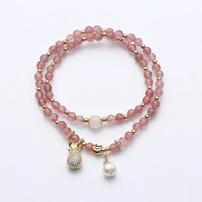Women's geometric strawberry quartz crystal bracelet for money drawing