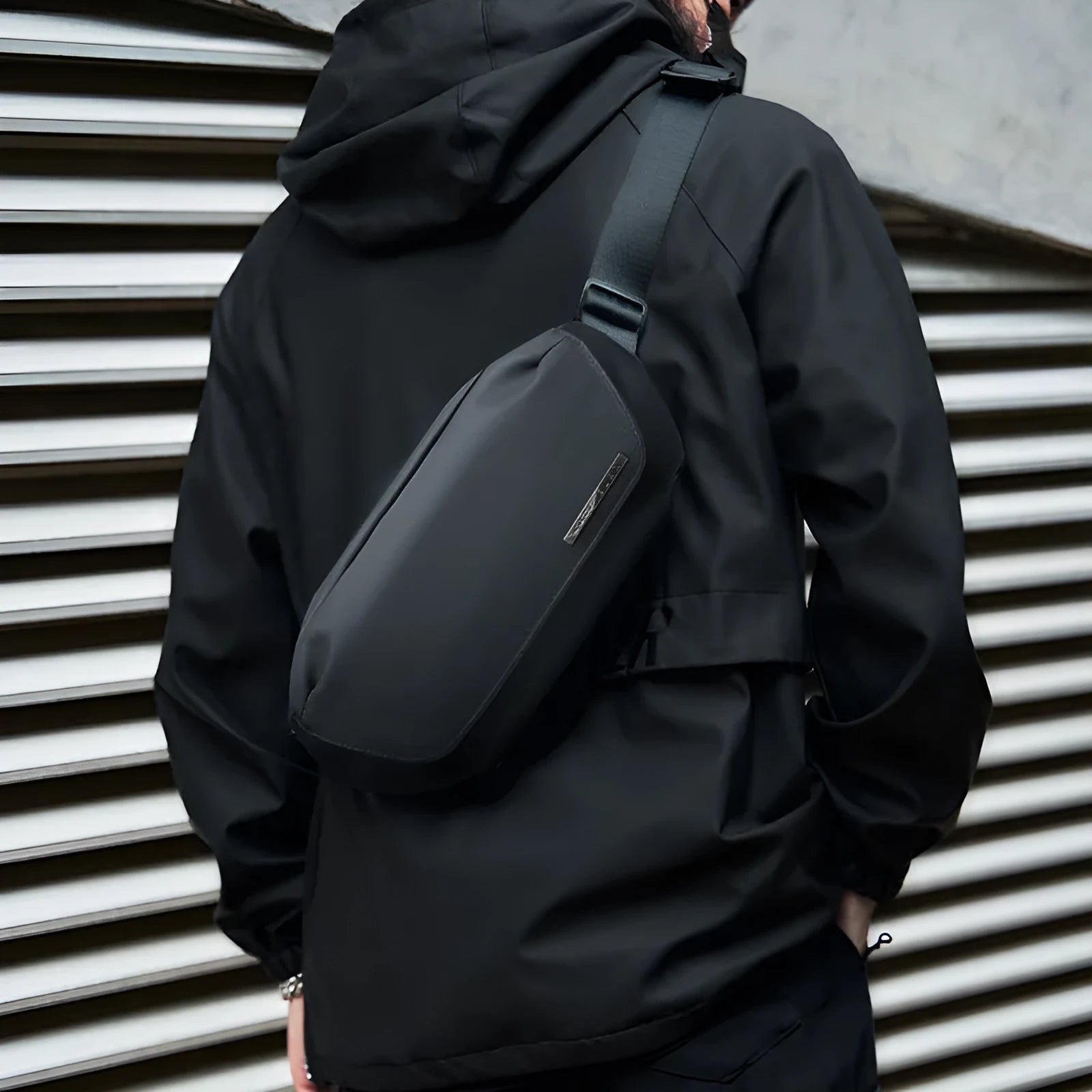 Black men's messenger bag with one-shoulder riding design made from Oxford cloth