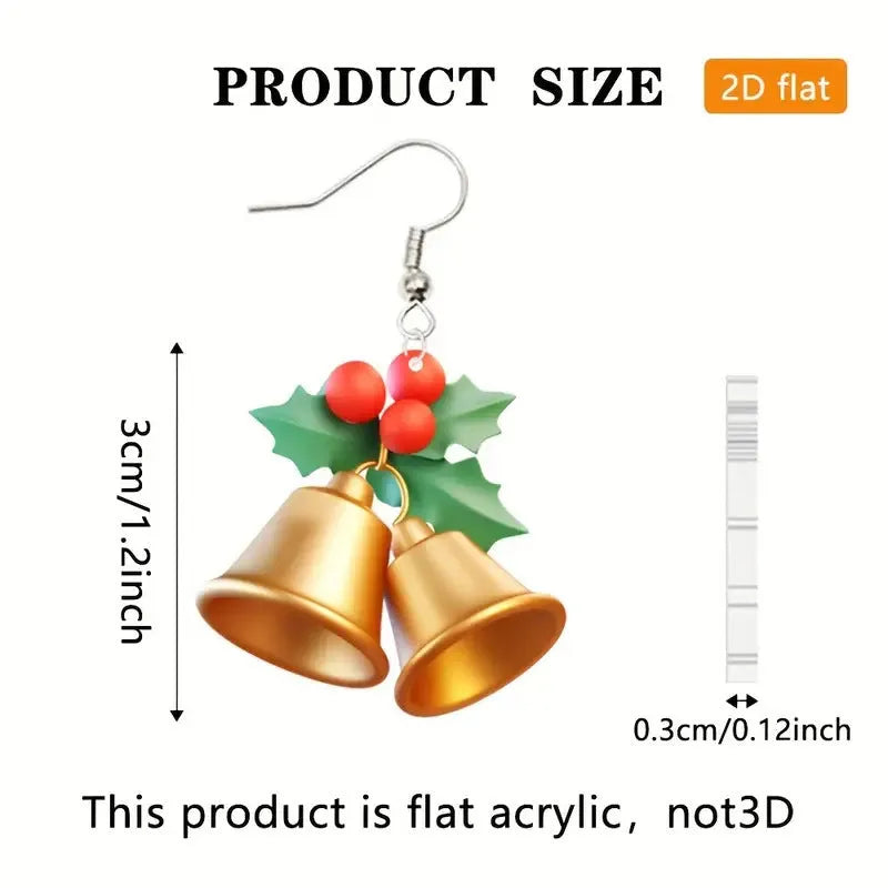 New Christmas tree bell casual earrings in acrylic geometric shape for unisex festive wear