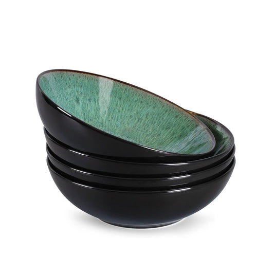 Peacock blue ceramic bowl set, 30oz capacity, dishwasher and oven safe
