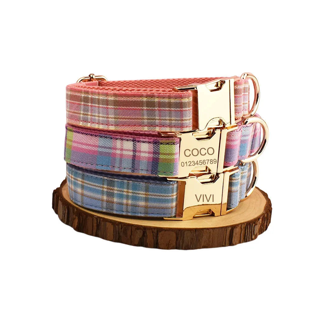 Four-piece dog collar set with matching leash, bow and vest in cloth fabric
