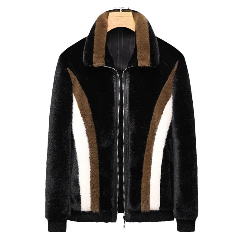 Winter men's artificial fur jacket coat in black city style, 50cm length, sizes M to 4XL