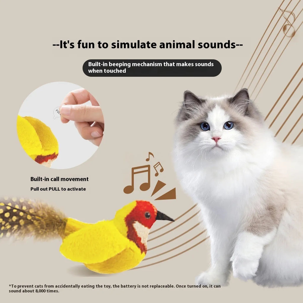 Bird simulation cat plush toy showing colourful bird design with soft plush material for feline enrichment