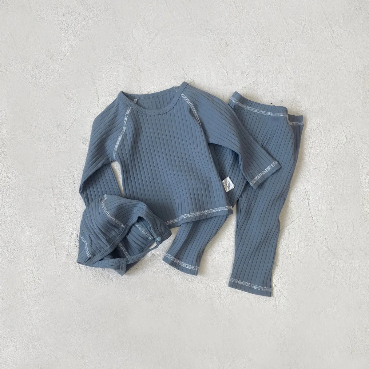 Soft glutinous cotton thick sunken stripe two-piece set with hat for baby toddler, pullover design, solid colour options