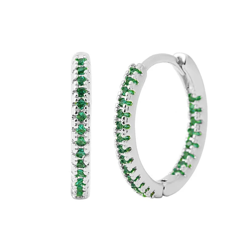 Circle female earrings with multicolor zircon stones in gold and silver plating