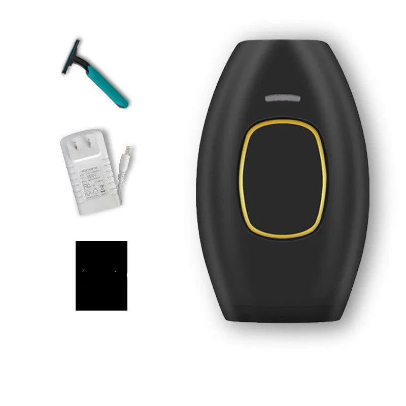 White laser hair removal device with ABS body and pink power button on light background