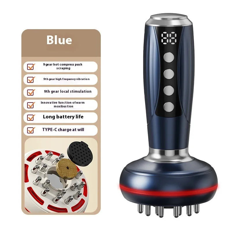 Electric full body heating massage instrument with meridian brush in white colour showing variable speed controls