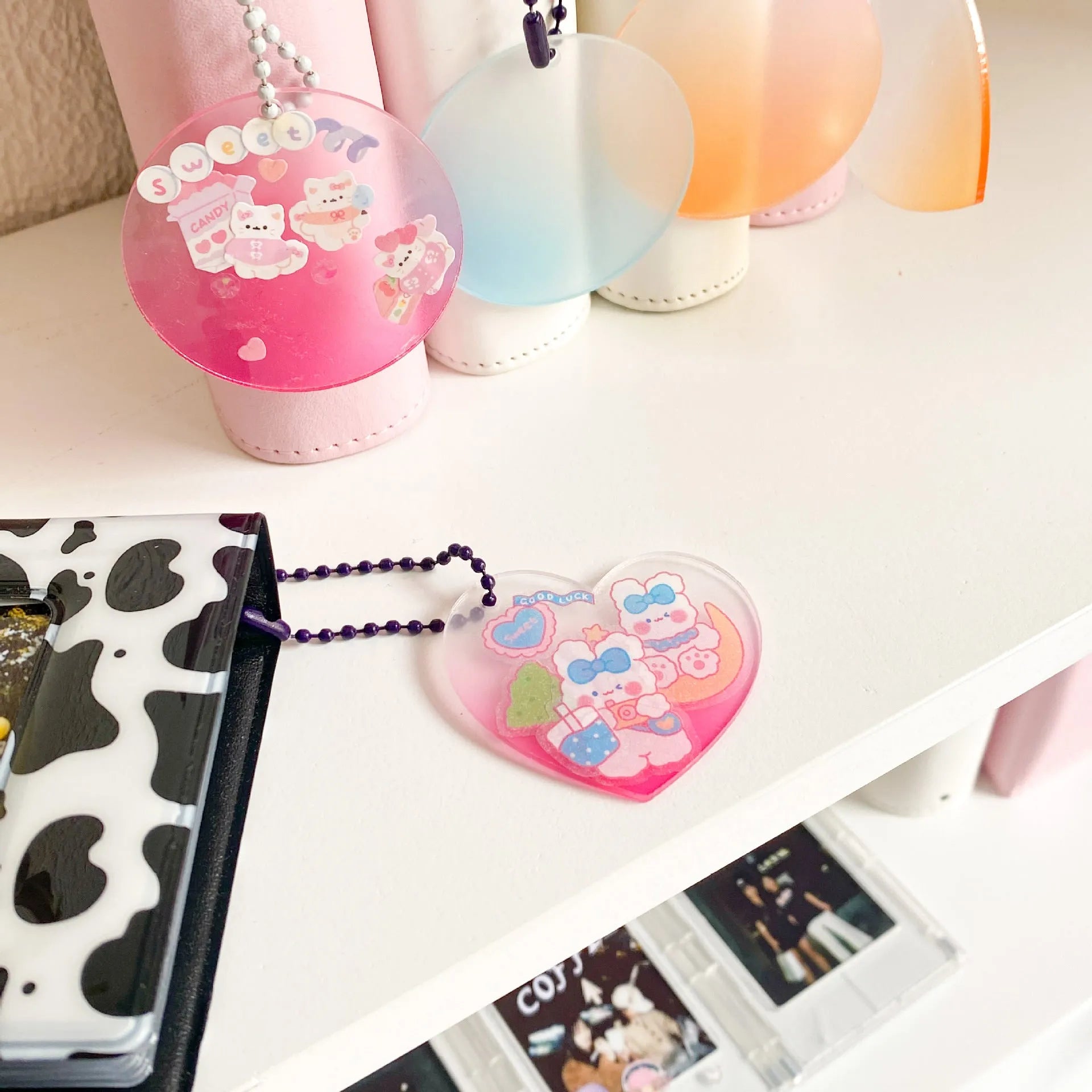 Clear PVC waterproof sticker sheet with cartoon designs for notebook and stationery decoration.
