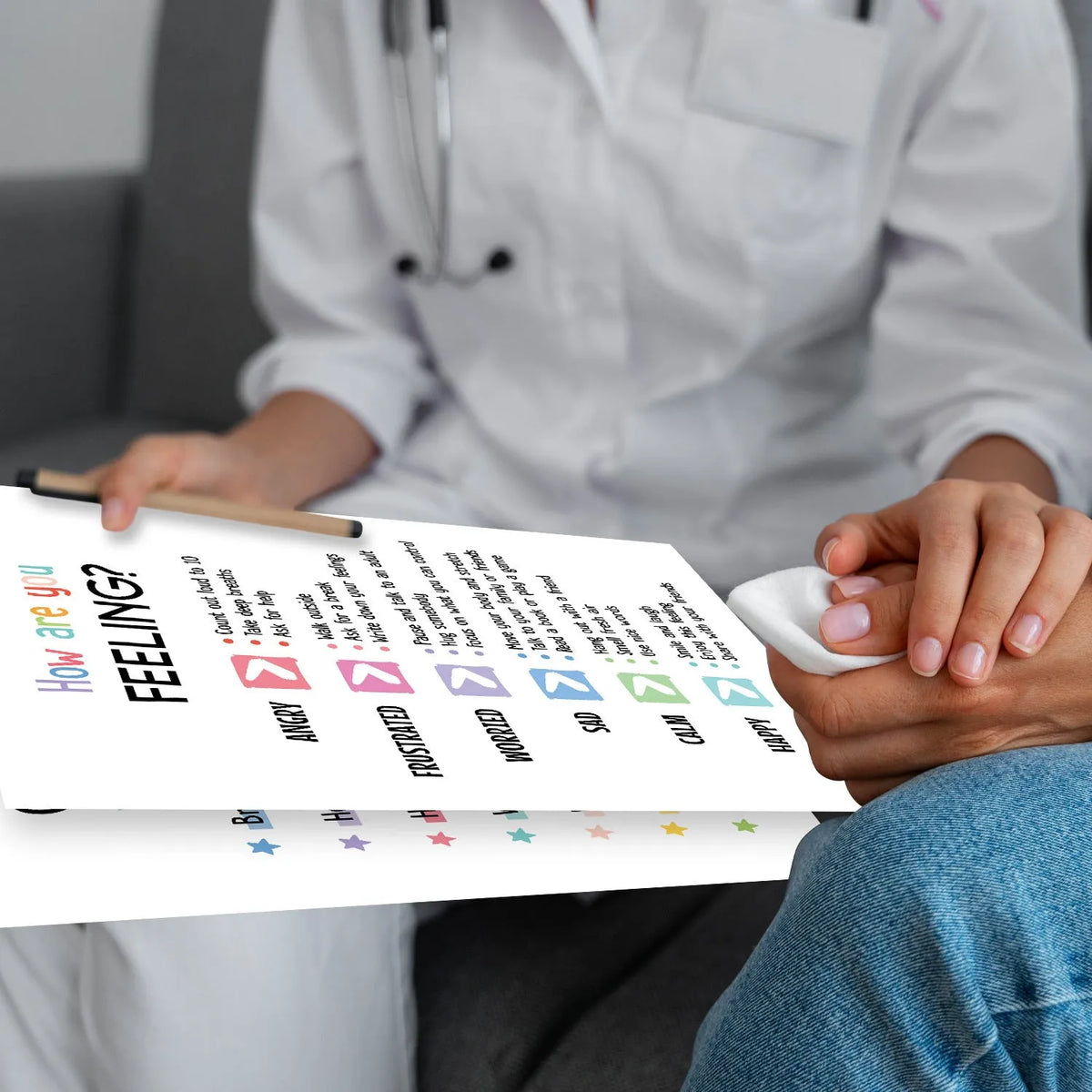 12 mental health posters on glossy coated paper each 255 x 355mm with bright film finish for office or consulting room display