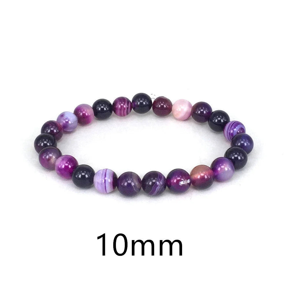 Violet agate ethnic style bracelet with round beads