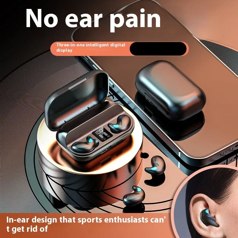X57 Mini Sleep Bluetooth Headset plastic earplug in black with digital display and low-latency gaming support