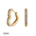 Brass gold plated heart-shaped zircon ear clip earrings with gang drill decoration and electroplated finish
