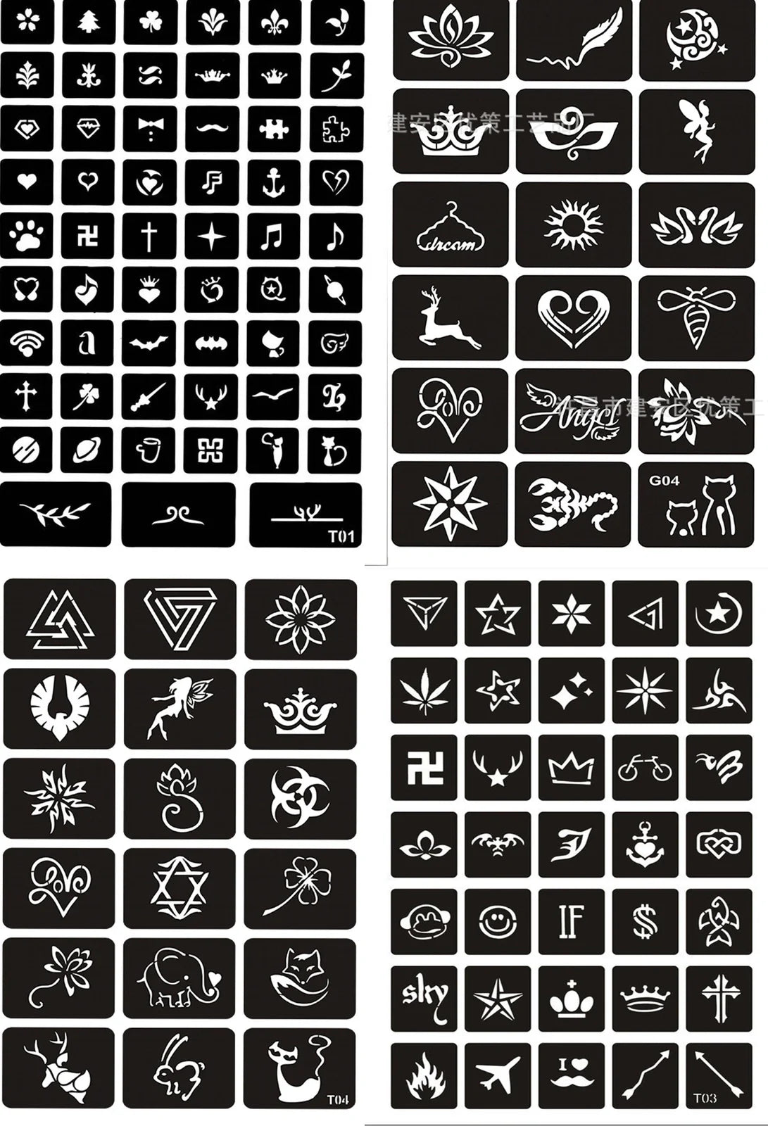 Authentic Indian henna tattoo cream set with 4 random design stickers and black cream tube with precision applicator