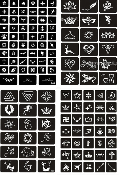 Authentic Indian henna tattoo cream set with 4 random design stickers and black cream tube with precision applicator