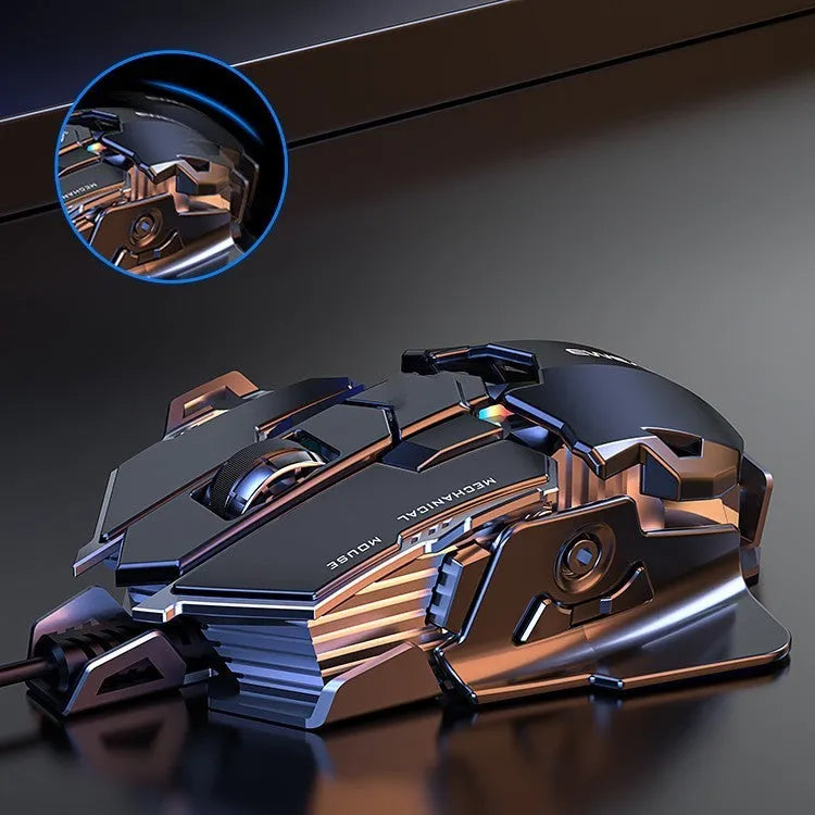 Forerunner MK500 wired gaming mouse in metallic black with seven buttons and USB cable