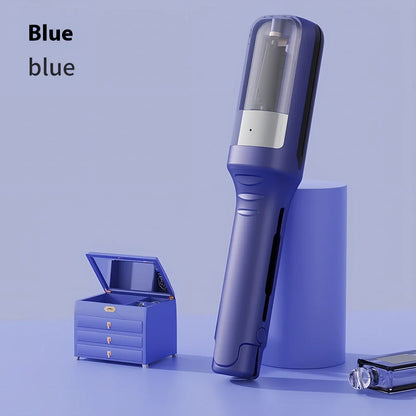 Cordless beige hair ends trimmer with 1/4-inch fixed cut, USB cable, comb and pillows for split end removal