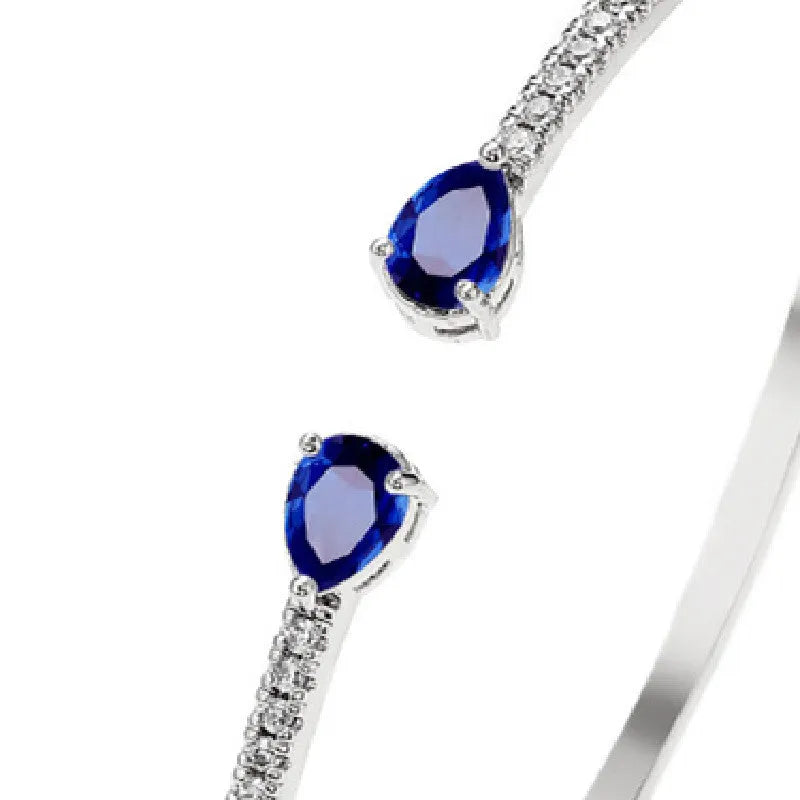 Personalised copper bracelet with multi-zircon inlaid design in blue or white colour options