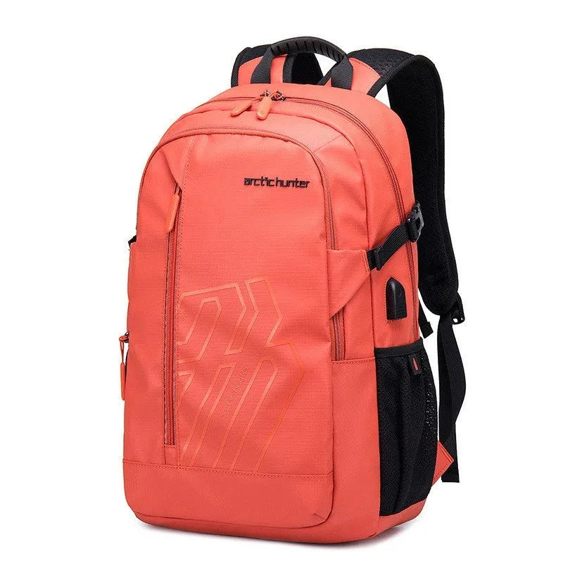 Blue plaid pattern 18-inch casual polyester laptop backpack with curved shoulder strap