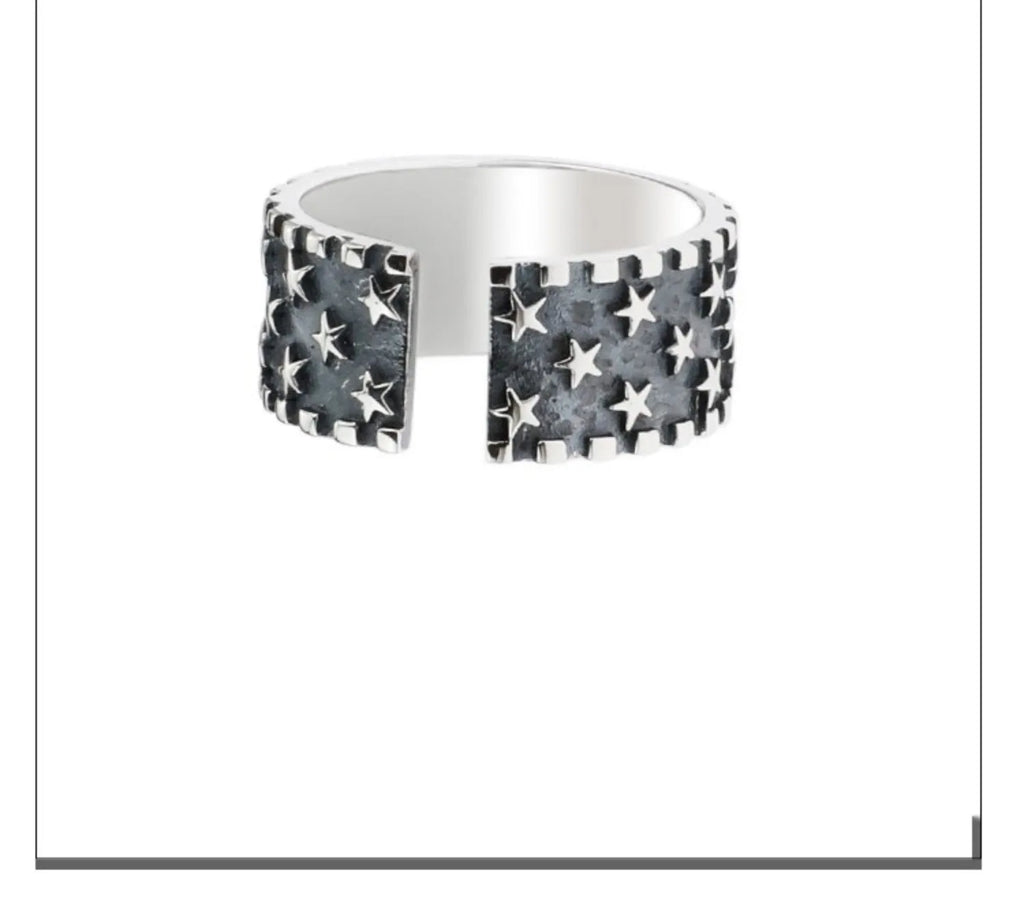 Adjustable sterling silver ring with geometric five-pointed star design for men and women