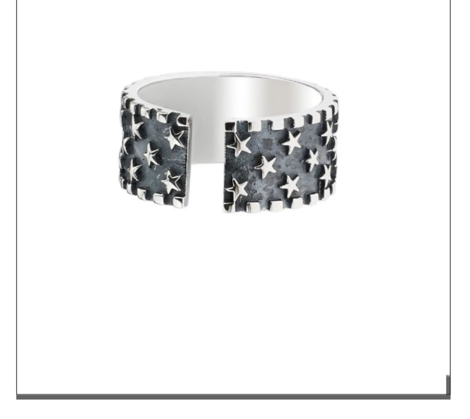 Adjustable sterling silver ring with geometric five-pointed star design for men and women