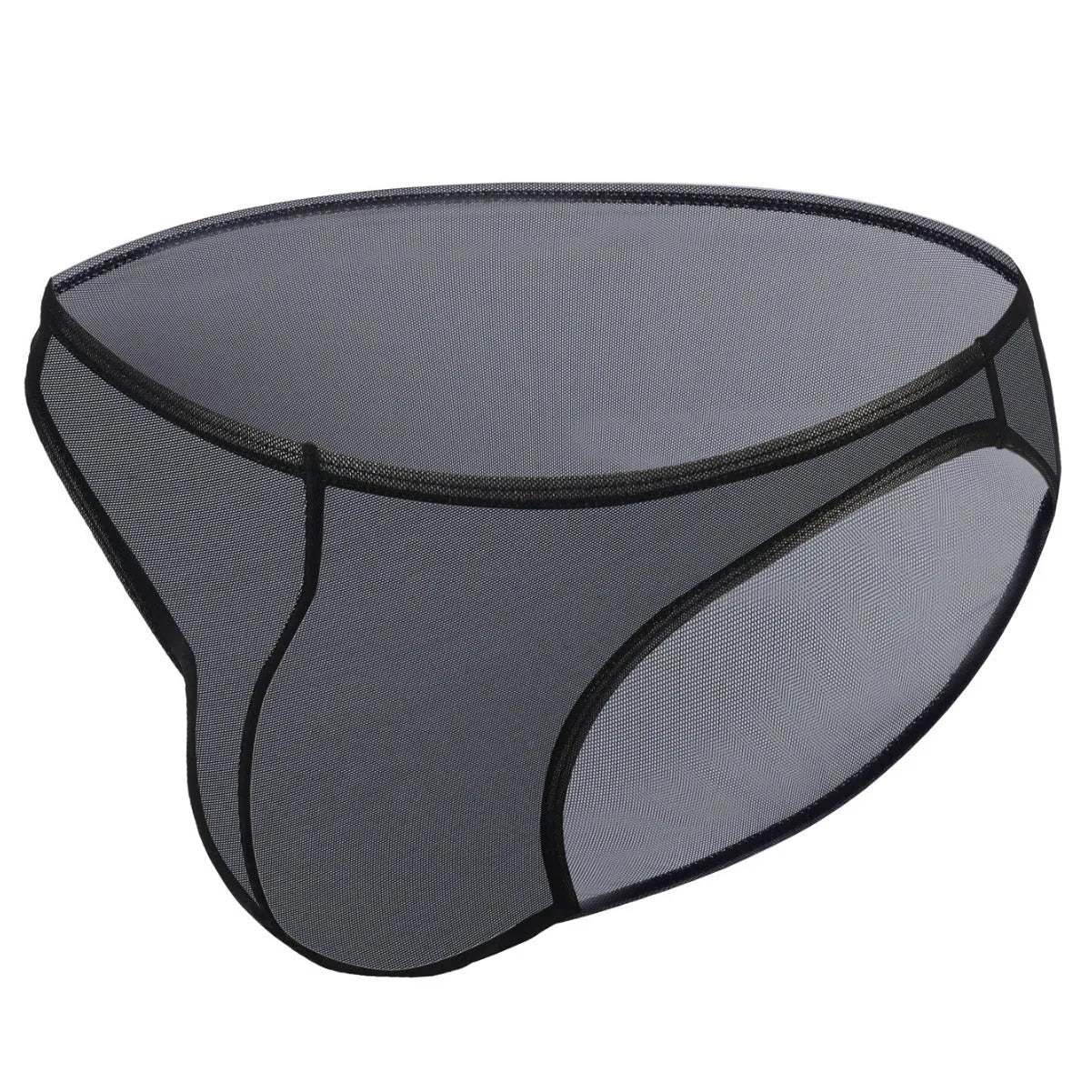 Men's black ice silk triangle briefs on a plain background