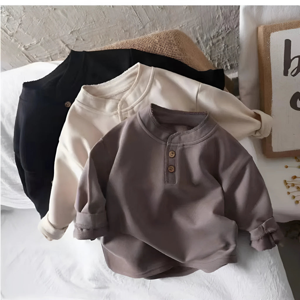 Baby cotton jacket T-shirt in beige with long sleeves and round neck, 95% cotton, moisture wicking, unisex size 100cm