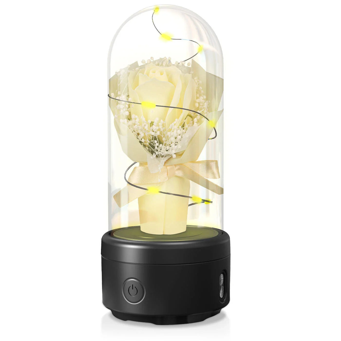 Creative 2-in-1 Bouquet LED Light and Bluetooth Speaker with Rose-themed Glass Lampshade